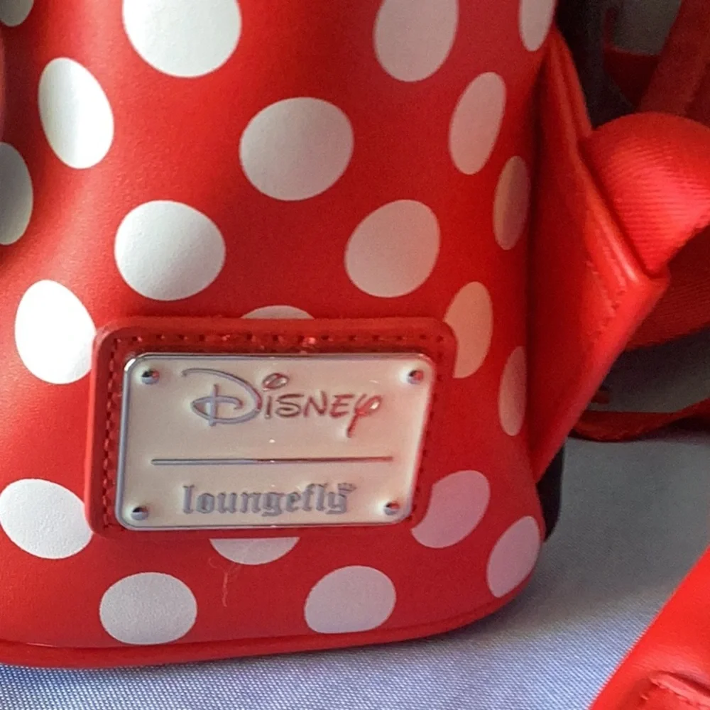 Loungefly Minnie Mouse Backpack Black and Red with Ears and Bow - Picture 7 of 16